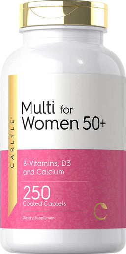 Carlyle Multivitamin for Women 50 and Over | 250 Caplets | Iron Free | with B-Vitamins, D3, and Calcium | for Women 50 Plus | Gluten Free