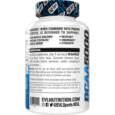 BCAAs Amino s Supplement for Men - EVL 2:1:1 5g BCAA Capsules for Post Workout Recovery and Lean Muscle Builder for Men - BCAA5000 Branched Chain Amino s Nutritional Supplement - 30 Servings