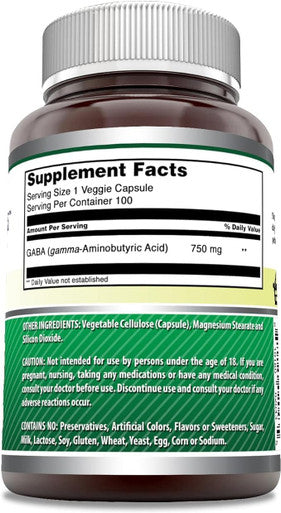 Amazing Nutrition Formulas GABA 750 Mg Per Serving Veggie Capsules Supplement | Non-GMO | Gluten | Made in USA | Ideal for Vegetarians (100 Count) | Pack of 3