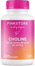 Pink Stork Choline - 550 mg Choline Bitartrate from VitaCholine for Pregnant + Postpartum Moms - Prenatal Vitamin for Fetal Cognitive Health + Breast Milk Quality - 1 Capsule Daily 30 Count