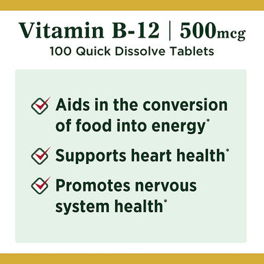 Nature's Bounty Vitamin B12 Supports Energy Metabolism And Nervous System Health 500Mcg Tablets 100 Ct (Pack Of 2)