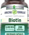 Amazing Nutrition Formulas Biotin 10000mcg 200 Veggie Capsules Supplement | Non GMO | Gluten | Made in USA | Suitable for Vegetarians