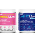 AminoLean Pre Workout Energy (Pink Lemonade 30 Servings) with AminoLean Recovery Post Workout Boost (Blue Raspberry 30 Servings)