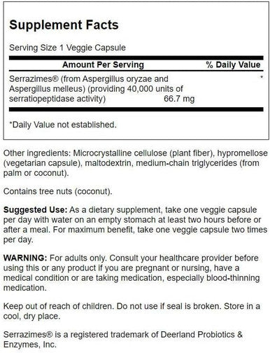 Swanson Optimum Potency Serrazimes 40000 Units 40000 Units 60 Veg Capsules Enzyme