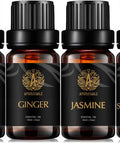 Aromatherapy Sandalwood Essential Oil Set for Diffuser, 100% Pure Jasmine Essential Oil Kit for Humidifier, 4x10ml Therapeutic Grade Myrrh Oil Set-Sandalwood Jasmine Myrrh Ginger Oil, Pure Ginger Oil