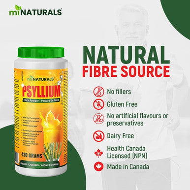 Psyllium Husk Powder, 420 g, Promotes Digestive Health, Good for Constipation (Laxative), Orange Flavoured by MINATURALS