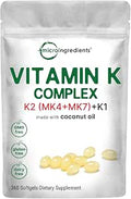 Super Vitamin K Complex (K2 Mk7 + Mk4 and K1) 360 Coconut Oil Softgles Easily Absorbed K Vitamins Active Menaquinone Complex NonGmo