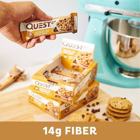 Quest Nutrition Protein Bar, Chocolate Chip Cookie Dough, 21g Protein, 4g Net Carbs, 190 Cals, Low Carb, Gluten Free, Soy Free, 2.12oz Bar, 1 Count