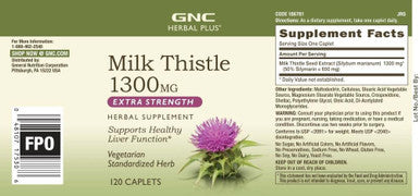 Gnc Herbal Plus Milk Thistle 1300Mg Supports Healthy Liver Function Vegetarian 120 Count