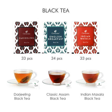 Octavius Assorted Tea Sampler Set (3 Flavors 25 Tea Bags) | Black Tea Sampler Pack | Tea Set | Pack of 1