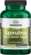 Swanson Std Spirulina Blue-Green Algae 10% Phycocyanin 500 Milligrams 90 Veg Capsules