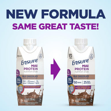 Ensure Max Protein Milk Chocolate Nutrition Shake 30G Protein 1G Sugar 4G Comfort Fiber Blend 12 Pack