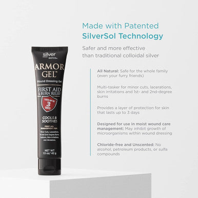 American Biotech Labs Silver Biotics Armor Gel Wound Dressing Gel First Aid + Burn Relief 24 Ppm Silver Gel 1.5 Oz