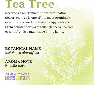 Aura Cacia Discover 100 Pure Tea Tree Essential Oil GC/MS Tested for Purity 7.4 ml 0.25 fl. oz. in Box with Uses Insert Melaleuca alternifolia