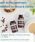 Focus Nootropic Brain Booster with 200mg Caffeine 200mg L Theanine Taurine L Tyrosine B Vitamins Energy and Focus Supplement Concentration Fast Acting and Non Jittery 60 Capsules