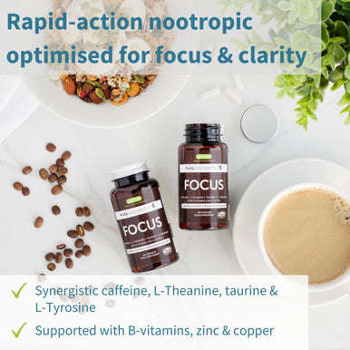 Focus Nootropic Brain Booster with 200mg Caffeine 200mg L Theanine Taurine L Tyrosine B Vitamins Energy and Focus Supplement Concentration Fast Acting and Non Jittery 60 Capsules