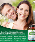 Zazzee High Absorption Calcium D-Glucarate, 500 Mg Per Capsule, 3 Mg Bioperine For Enhanced Absorption, 100 Vegan Capsules, Plus