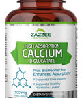 Zazzee High Absorption Calcium D-Glucarate, 500 Mg Per Capsule, 3 Mg Bioperine For Enhanced Absorption, 100 Vegan Capsules, Plus