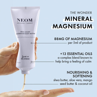Neom- Real Luxury Magnesium Body Butter, 200Ml | Cream Moisturiser With Essential Oils | Nourish & Soften | Lavender & Rosewood | Scent To De-Stress
