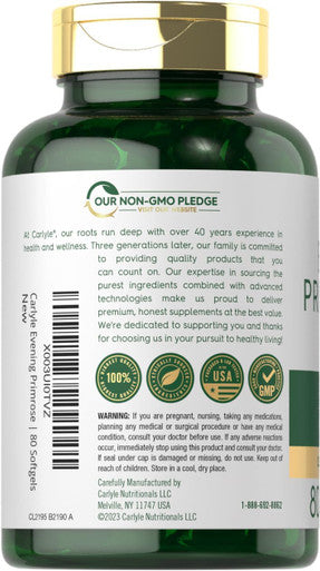 Carlyle Evening Primrose Oil Capsules 1000Mg | 80 Softgels | Non-Gmo & Gluten Free