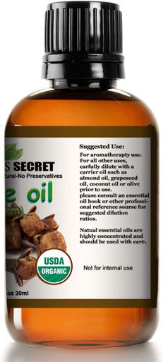 Mayan's Secret USDA Certified Organic Pure Clove Stem Essential Oil - Pure and Natural, Therapeutic Grade Large 1oz Bottle - Perfect for Aromatherapy, Relaxation, Skin Therapy & More