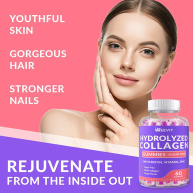 Sugar-Hydrolyzed Collagen Peptide Gummies, Collagen Gummies For Women With Biotin Vitamin C D B12, Collagen Supplement For Immune, Digestion, Skin, Nails, Hair