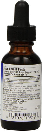 Planetary Herbals Ashwaganda Herbal Extract Liquid, Lemon, 1 Fluid Ounce