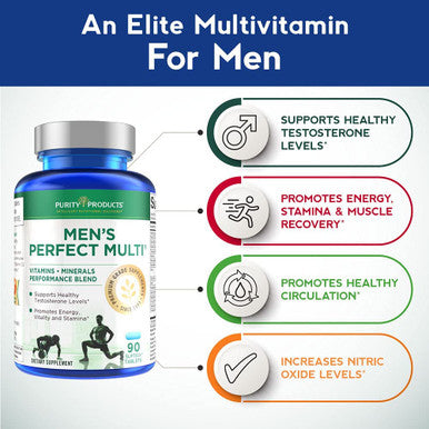 Mens Perfect Multi from Purity Products Vitamins Minerals and Phytonutrients Supports Healthy Testosterone Levels and Promotes Energy Vitality and Stamina Easy to Swallow 90 Tablets