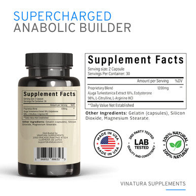 Turkesterone Ecdysterone 98% L-Citrulline L-Arginine - 1200Mg Per Serving Enhanced Complex *Usa Made & Tested* Muscle Recovery