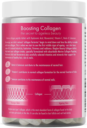 Bioglan Collagen Tablets 2500mg Hydrolysed Marine Collagen Hyaluronic Acid Resveratrol Biotin Selenium and Vitamin C 90 Tablets