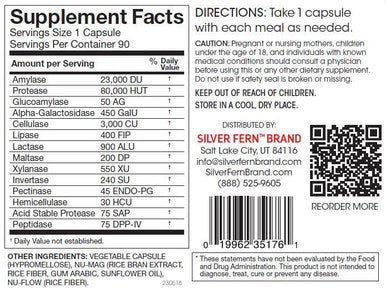Silver Fern Brand Ultimate Digestive Enzyme Supplement - 1 Bottle = 30 Caplsules - High Potency, Multi Enzyme - Digestive Comfort & Food Tolerance - Hemicullulase, Peptidase, Maltase, More