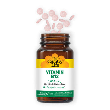 Country Life Vitamin B12 Supports Energy & Red Blood Cell Production 1000Mcg 60 Tablets Certified Gluten Free Certified Vegan Certified Halal