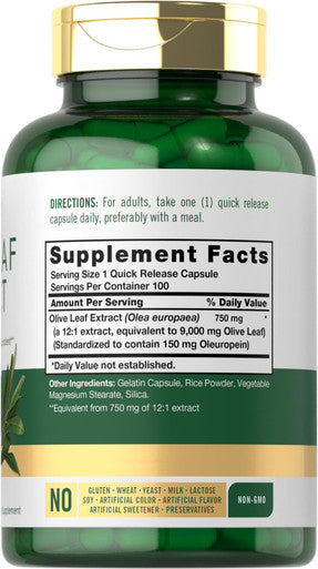 Carlyle Olive Leaf Extract Capsules | 9000Mg | 200 Count | Non-Gmo, Gluten Free | High Potency Supplement