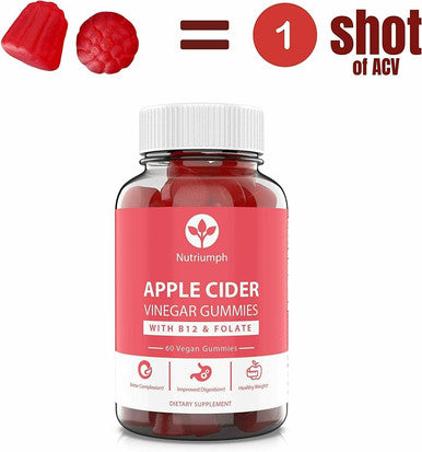 Nutriumph Apple Cider Vinegar Gummies With The Mother Vegan Weight Loss, Detox, Immune Support, Skin, Hair And Nails Men & Women With Vitamin B12 & Folate 60 Acv Gummy Vitamins