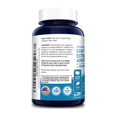 NusaPure Saw Palmetto Extract 4,000mg per Caps Vegetarian 200 Capsules (Non-GMO & ) with Bioperine.