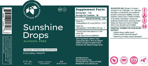 Mountain Meadow Herbs Sunshine Drops Vegan Vitamin D3 Booster for Healthy Bones and Teeth Ideal Winter Supplement Tincture 2oz