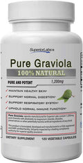 Superior Labs Pure Natural Graviola NonGMO 1200mg 120 Vegetable Caps Natural Dietary Soursop Supplement Healthy Skin Helps Promotes Cell Growth Respiratory System Balanced Mood