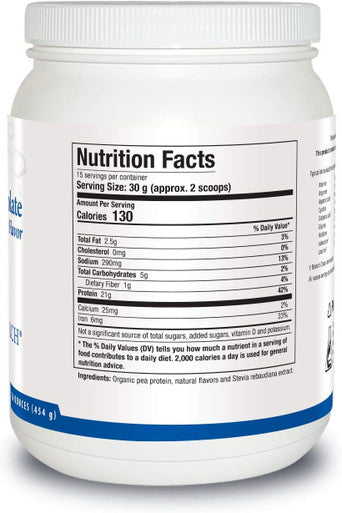 Biotics Research Pea Protein Isolate Natural Vanilla Flavored. Mixes Easily with Water or Juice. Premium Pea Protein. 25 gram Clean Protein per Serving 16 Ounces