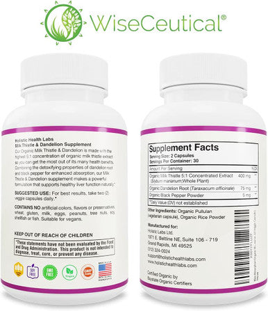 Max Absorption Usda Organic Milk Thistle Potent 5:1 Concentrated Extract (2000Mg Strength) & Organic Dandelion Root Silymarin Antioxidant Flavonoid Liver Support Supplement (60 Count (Pack Of 1))