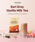 Teazen Earl Grey Vanilla Milk Tea Powder Cylon Black Tea Sweetened Instant Milk Tea Mix On-the-go Packet (20 Packets 10.58oz)