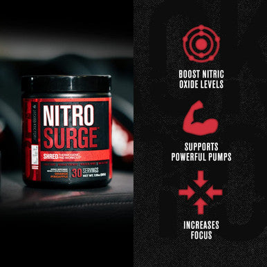 NITROSURGE Shred Pre Workout Supplement Energy Booster Instant Strength Gains Sharp Focus Powerful Pumps Nitric Oxide Booster PreWorkout Powder 30Sv Orange Pineapple
