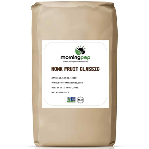 Morning Pep Monk Fruit Sweetener, Classic | White Sugar Substitute, Keto Diet Friendly, 1:1 Sugar Replacement, For Baking, Coffee, Tea, Zero Calorie Non Gmo Project Verified, OU Kosher, White - 2.5 lb