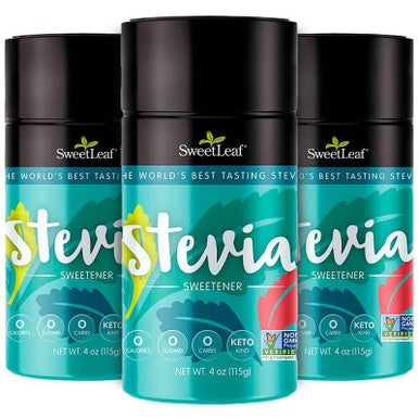 Sweetleaf Stevia Powder Shaker Jar - Zero Calorie Stevia Sweetener No Bitter Aftertaste Plant-Based Sugar Substitute from Keto Non-GMO Sweet Leaf Stevia 4 Oz Ea (Pack of 3)