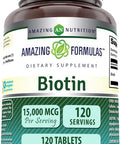 Amazing Nutrition Formulas Biotin Supplement | 15000 Mcg Per Serving | 120 Tablets | Non-GMO | Gluten | Made in USA
