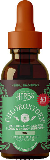 Herbs Etc. ChlorOxygen Chlorophyll Concentrate Mint Alcohol Free Liquid Extract Liquid Chlorophyll Drops