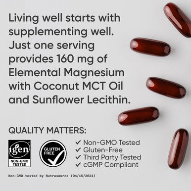 Sports Research Magnesium Glycinate Supports Restful Sleep & Enzymatic Processes 160 mg Chelated Magnesium Liquid Softgel 60 Count