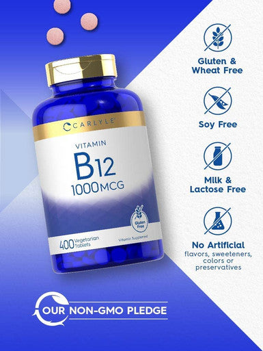 Carlyle Vitamin B12 1000Mcg | 400 Tablets | Vegetarian, Non-Gmo, Gluten Free