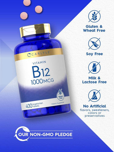 Carlyle Vitamin B12 1000Mcg | 400 Tablets | Vegetarian, Non-Gmo, Gluten Free