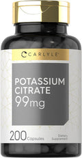Carlyle Potassium Citrate Supplement | 99mg | 200 Capsules | Non-GMO and Gluten