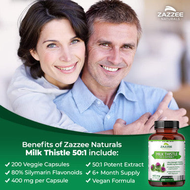Zazzee Organic Milk Thistle 50:1 Extract, 20,000 Mg Strength, 200 Vegan Capsules, 80% Silymarin Flavonoids, Over 6 Month Supply